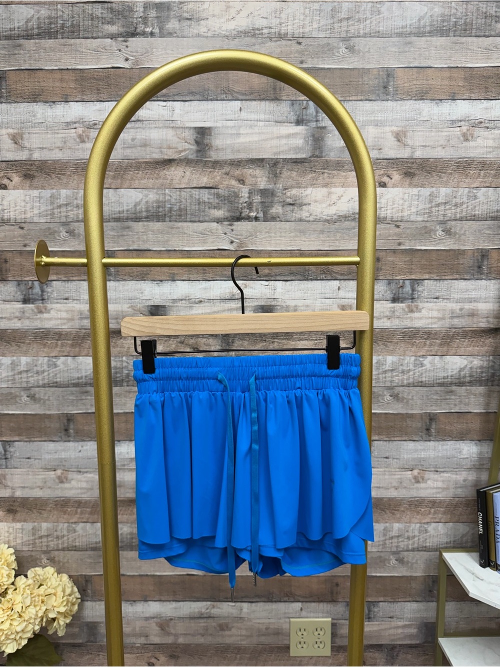 Women’s Electric Blue Elastic Waist Ruffle Athletic Shorts